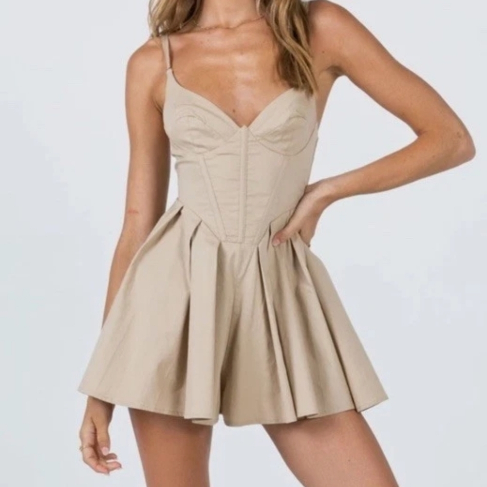 Princess Polly Women’s Size 6 Beige Malcom Playsuit Tan Corset Romper